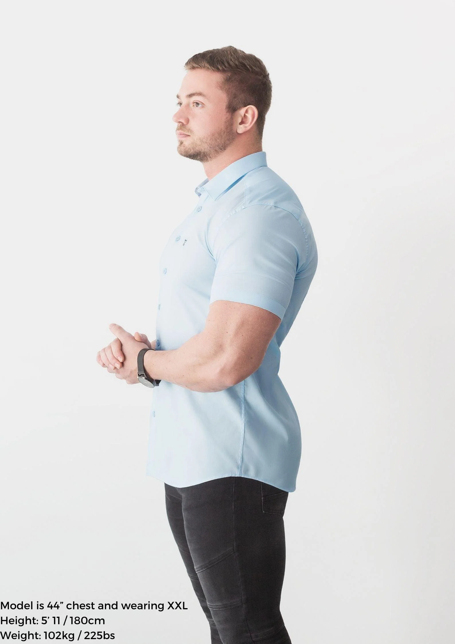 Blue Short Sleeve Tapered Fit Bodybuilder Shirt - Image 3