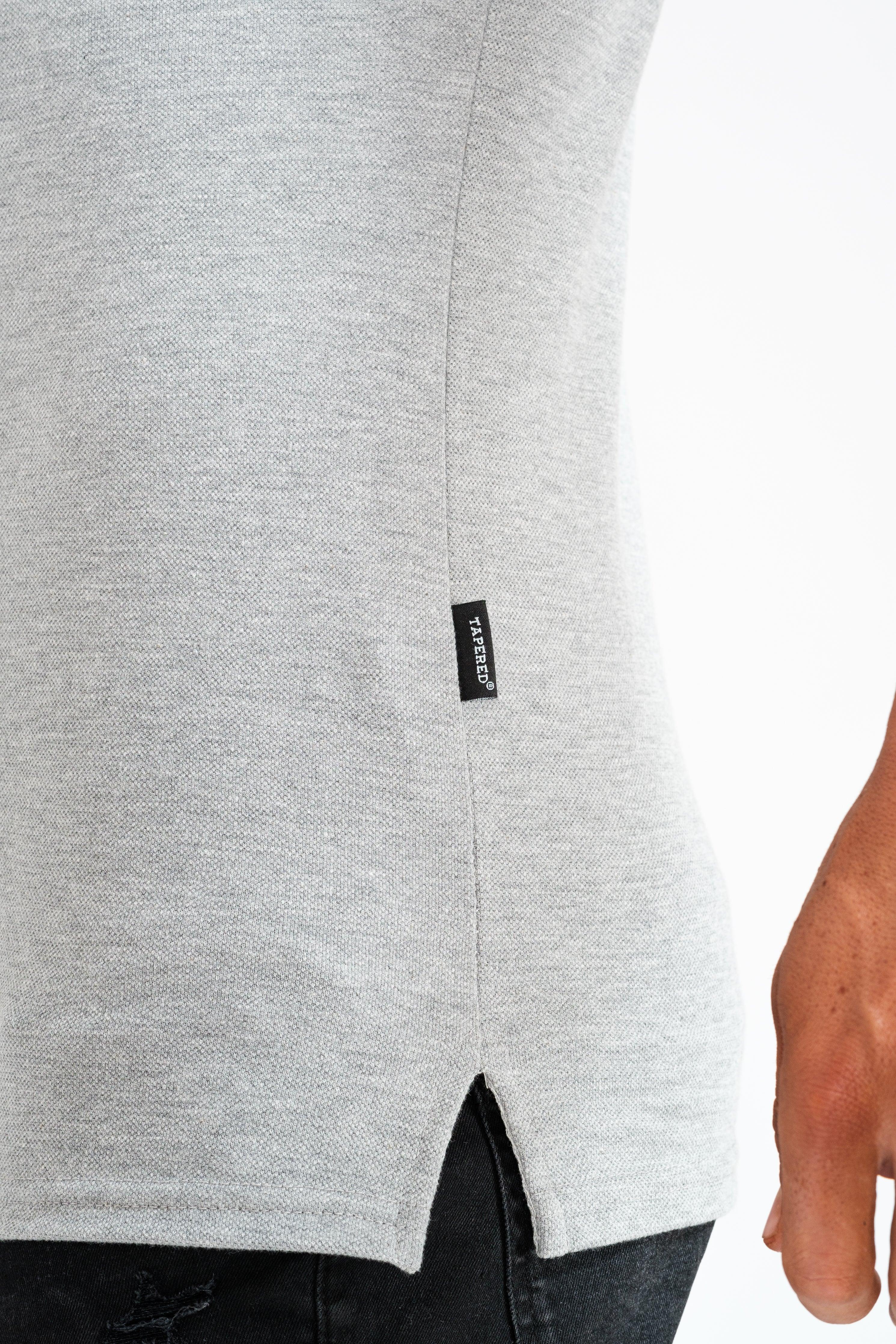 Long Sleeve Grey Tapered Fit Polo Shirt - Image 12